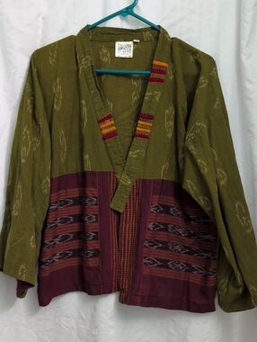 Dignity Not Charity Bohemian Olive & Maroon Embroidered Jacket Size Large